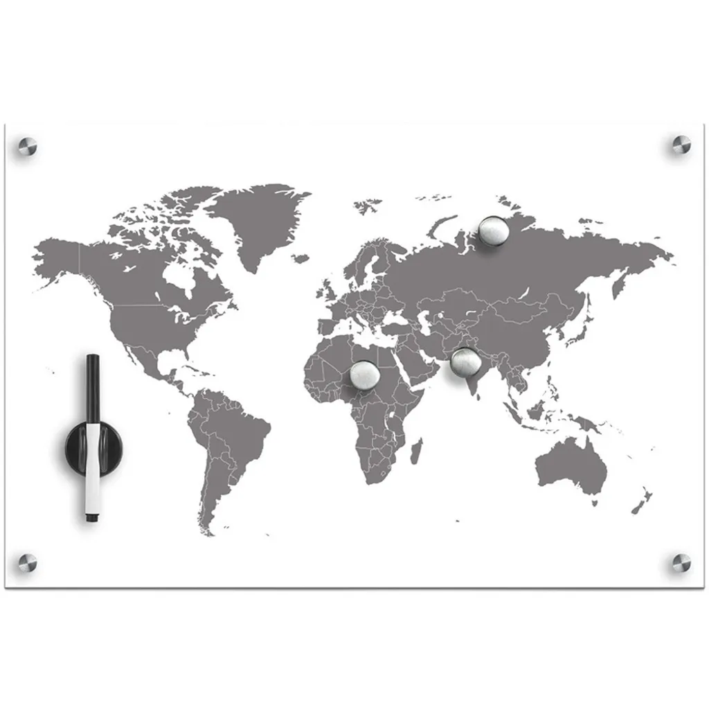 Lavagna Vetro Mappa Mondo 60x40cm - Organizza i tuoi Viaggi
