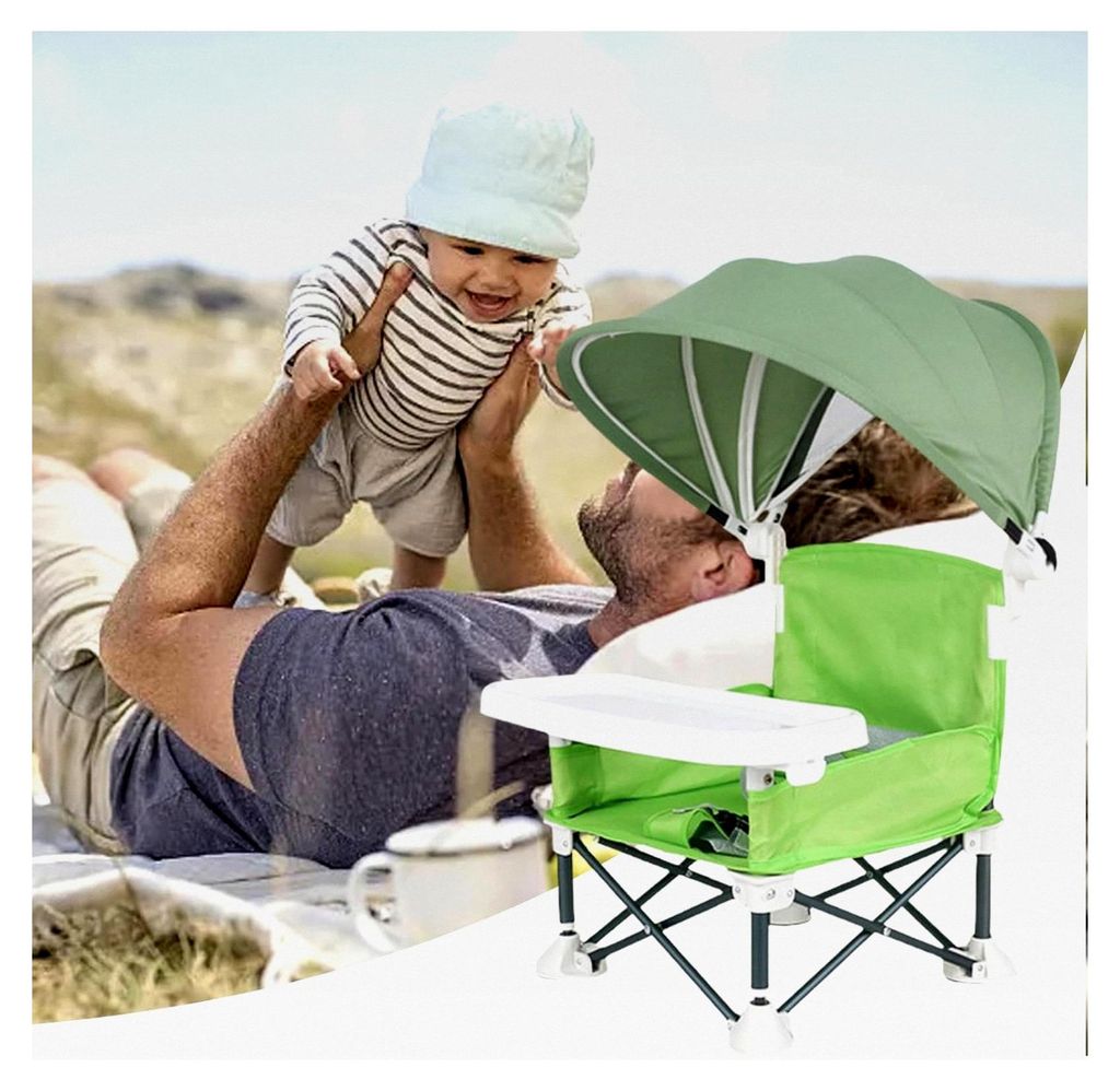 Klappbarer Babyhochstuhl, Kindersitz für draußen mit abnehmbarem Tablett - Baby Klappstuhl mit Sonnendach für den Außenbereich