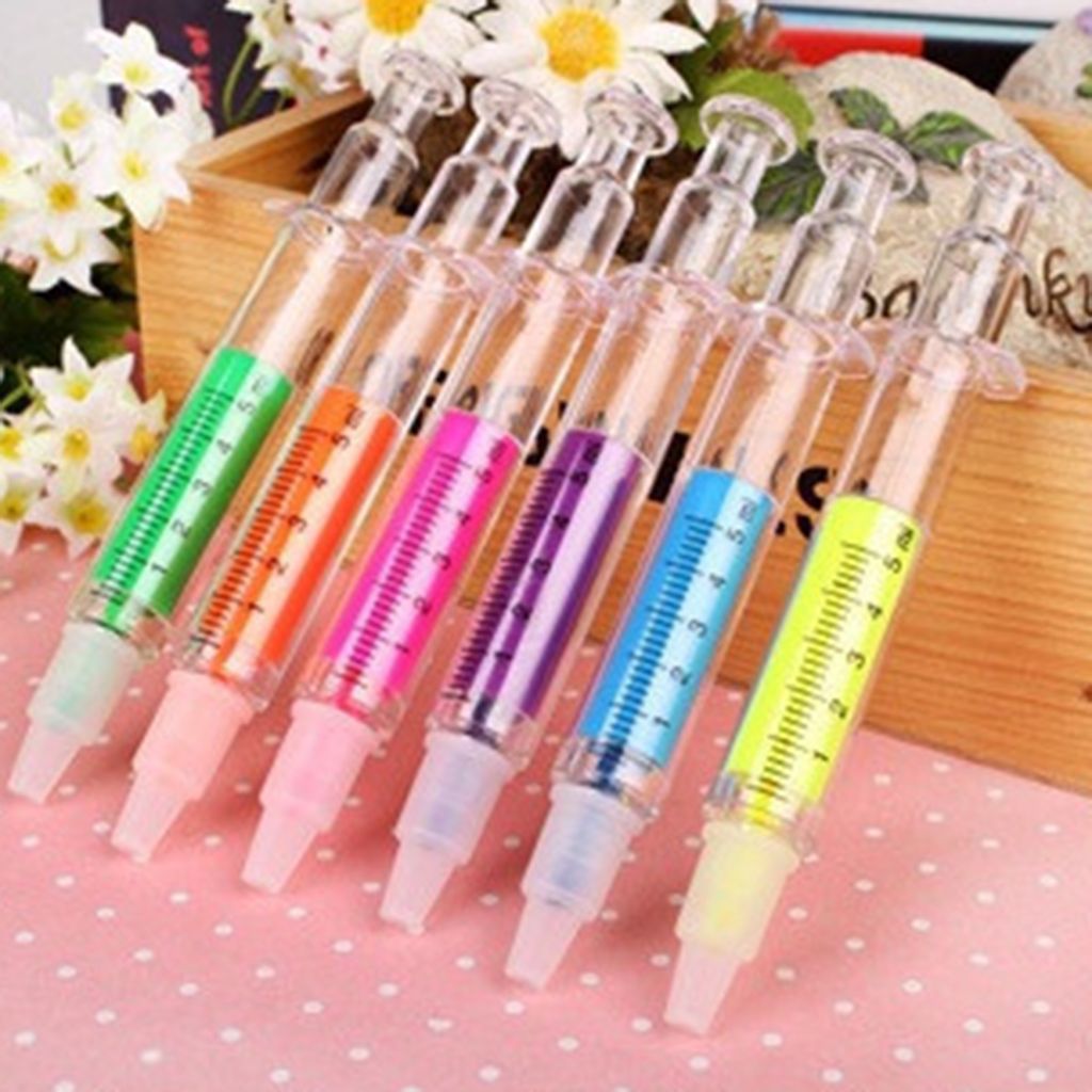 6pcs/set niedliche Spritzenform Highlighter Marker Notizen-Stifte-Schreinwerkzeug