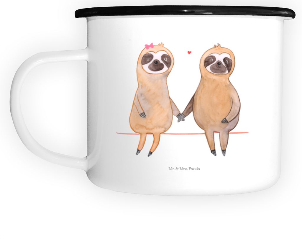 Mr. & Mrs. Panda Emaille Becher Faultier Pärchen - Weiß - Geschenk, Große Tasse, Gemeinsam, Campingbecher, Verliebt, Teebecher, Liebe, Beziehung...