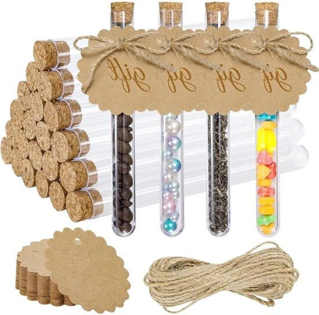40 Tubes de rangement transparents 150x16 mm avec bouchons étanches