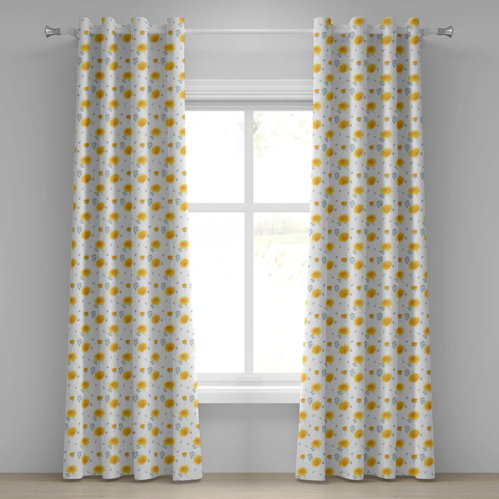 ABAKUHAUS Tende Fiori Gialli Crisantemo 280x245 cm Senape Grigio