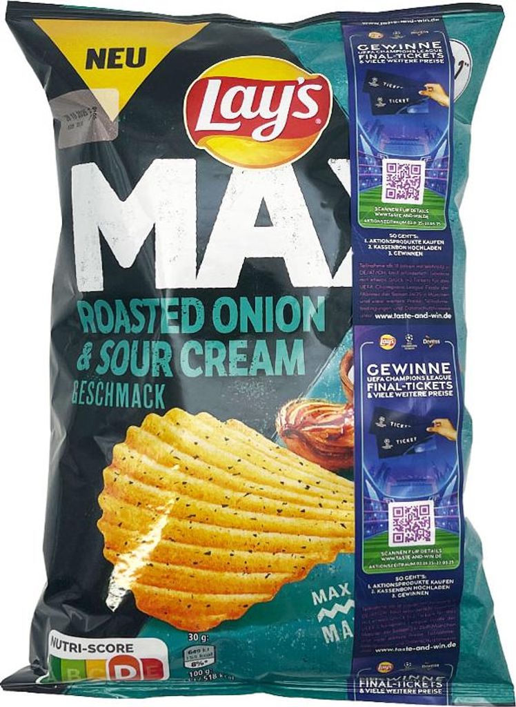 Lay's MAX Roasted Onion & Sour Cream Kartoffelchips 110g Beutel