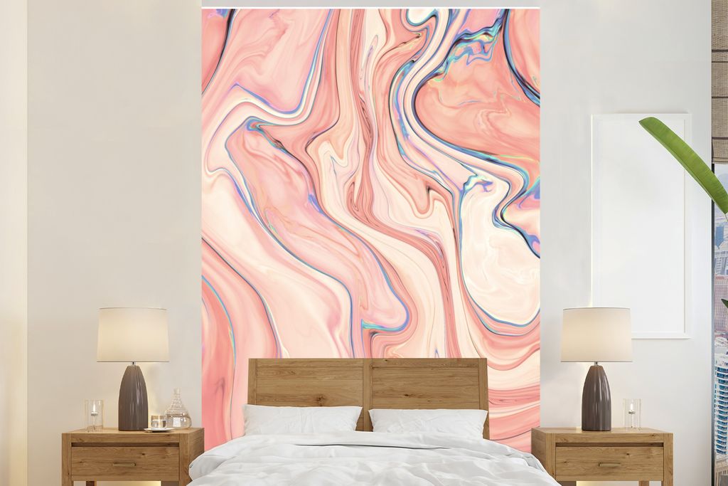 MuchoWow Fototapete für Wohnzimmer oder Schlafzimmer Wandtapete Vinyl Motivtapete Marmor - Pastell - Rosa - Blau - Marmoroptik - Abstrakt - 200x...