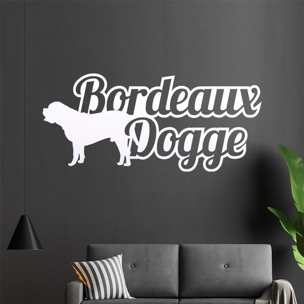 KIWISTAR Bordeaux Dogge mit Namen Schrift Wandtattoo in 6 Größen - Wandaufkleber Wall Sticker - Dekoration, Küche, Wohnzimmer, Schlafzimmer, Bad...