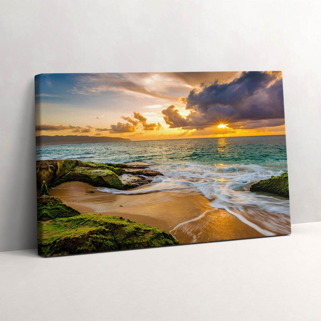Das Ufer des Strandes bei Sonnenuntergang – Leinwandbild Wandbild – 60x40 cm – Leinwandbilder – Wandbilder – Schlafzimmer – Flur