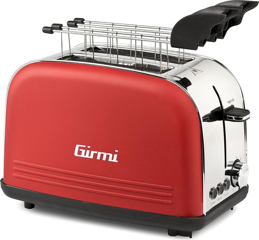 Girmi TP57 Toaster 800W Rot EDELSTAHL 8 Stufen Garen Große Schlitze Automatisch