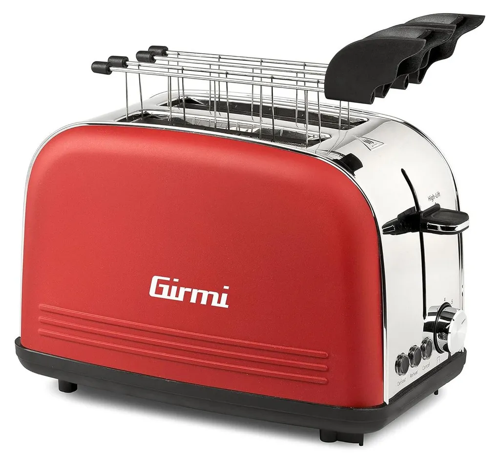 Girmi TP57 Grille-pain 800W Rouge INOX 8 Niveaux Grandes Fentes Automatique