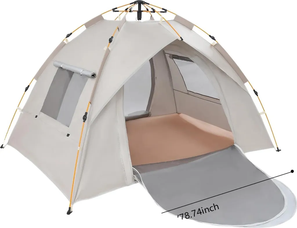 Tente de camping marron facile à monter pour bivouac et randonnée été