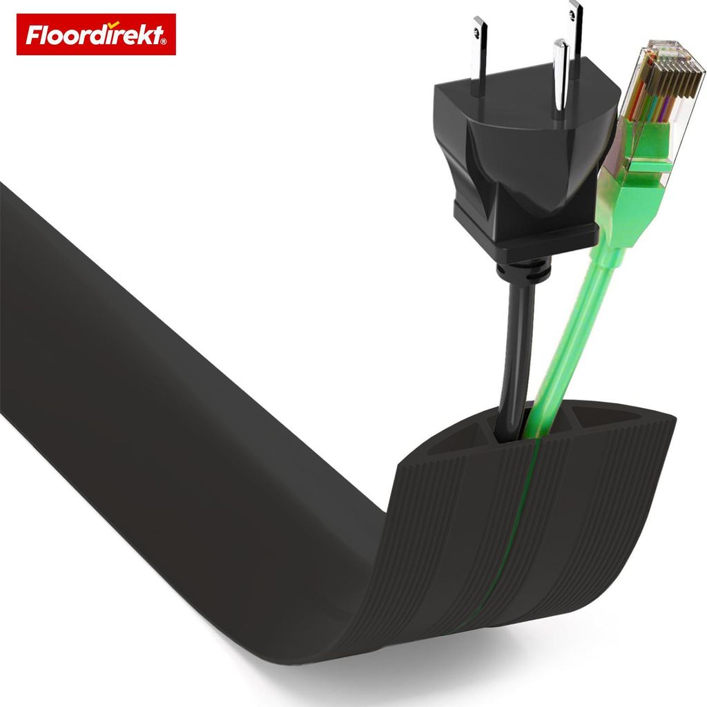 Floordirekt Kabelkanal Cable Guard, rutschfester Stolperschutz & Kabelschutz für Boden, flexibel zuschneidbar für 2 Kabel bis 8 mm Ø – Schwarz...