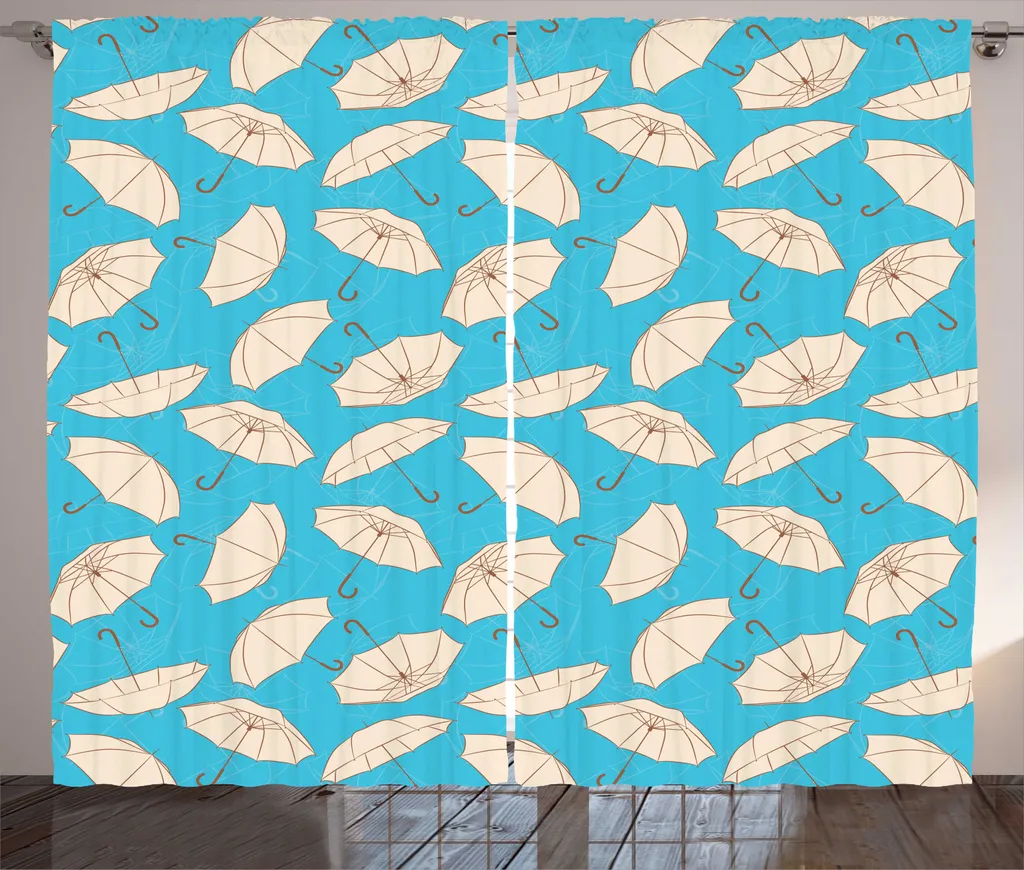 Rideau rustique ABAKUHAUS à motif parapluie ouvert Aqua 280 x 225 cm