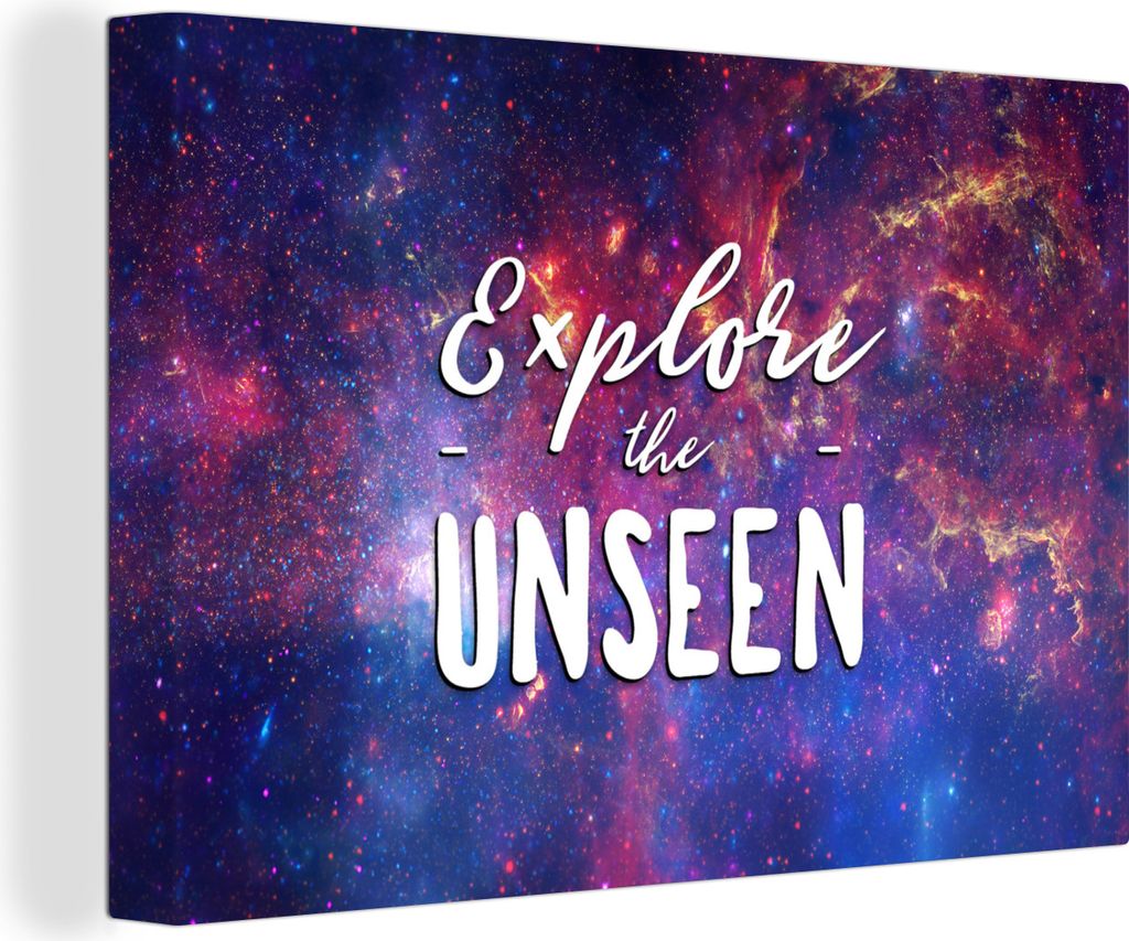 OneMillionCanvasses - Leinwandbilder - 140x90 cm, Zitate - Sprichwörter - 'Das Unsichtbare erforschen' - Der Weltraum - Jungen - Mädchen - Kind...