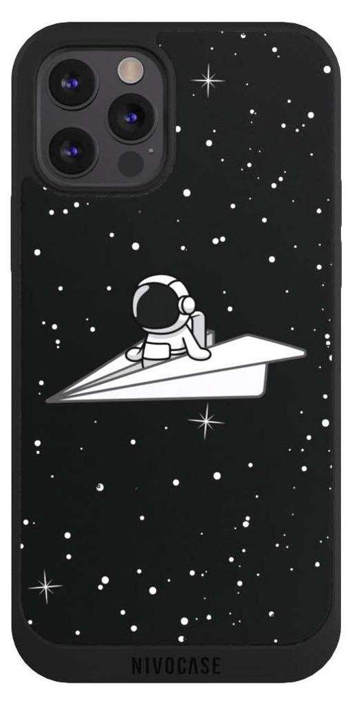 NIVOCASE Handyhülle für Apple iPhone 12 Pro Hülle NIVOpure Case Schwarz Astronaut Comic Papier
