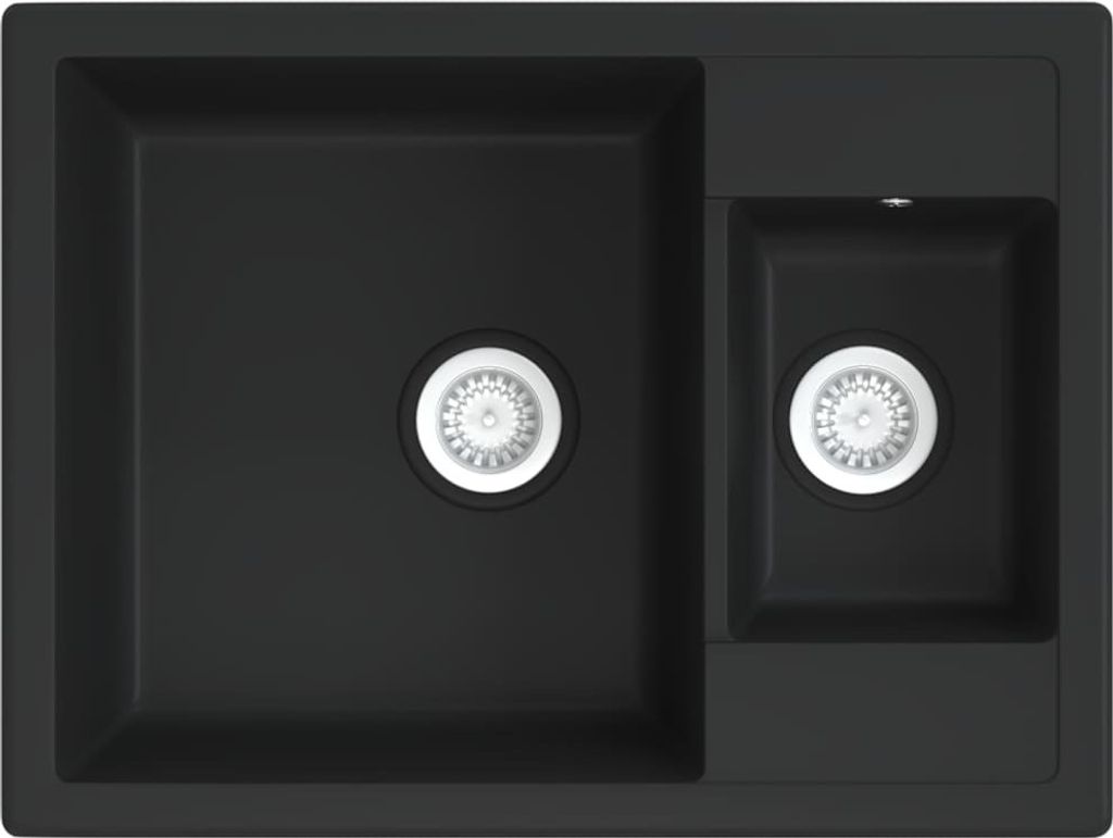 vidaXL Kuchyňský dřez s přepadem Double Bowl Black Granite Obrázek produktu 