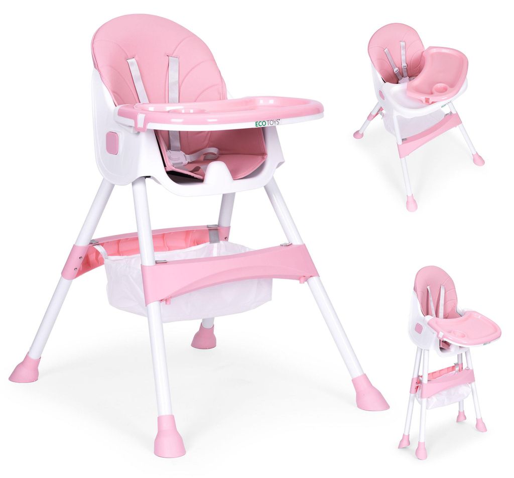 ECOTOYS jedálenské kresielko pre deti, ružové, 5-bodové Obrázok produktu 