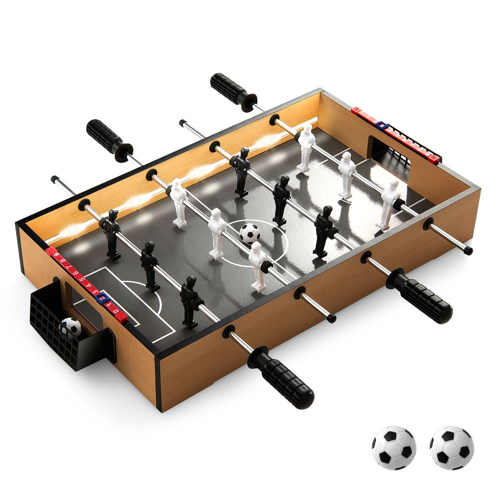 COSTWAY Tischkicker, Kickertisch inkl. 2 Fußbälle & LED-Licht, Tischfußball 51 x 30,5 x 8 cm aus Holz und Metall