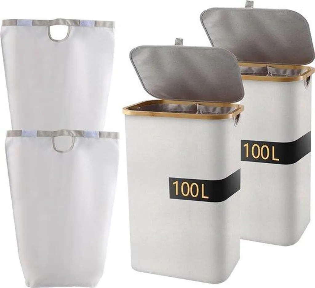 Panier à linge double 100 litres avec couvercle amovible et bac de base