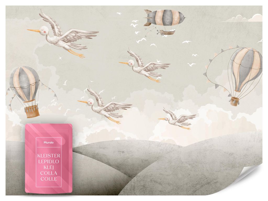 Fototapete für Jungen und Mädchen VÖGEL Luftballons Wolken 250x175 Wandtapete für Kinderzimmer