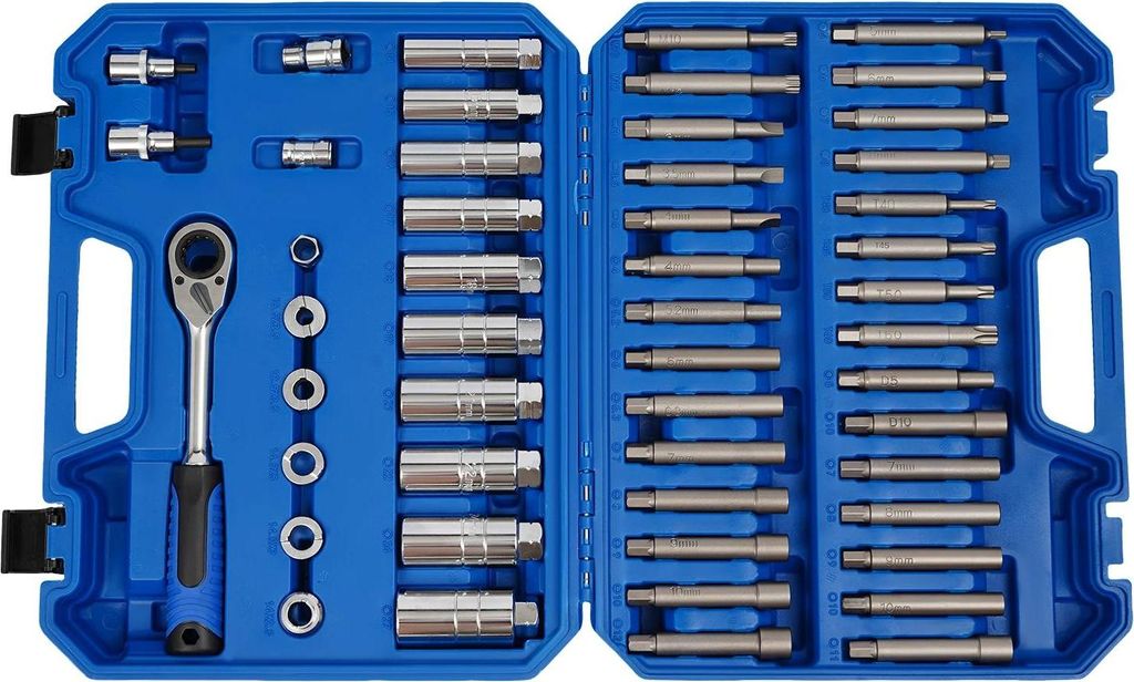 Stoßdämpfer Werkzeugset - Ausbauwerkzeug 50-teilig - Cr-V Stahl - Kaltgeschmiedet & Gehärtet - Spline-Nuss/Adapter - Werkzeugkoffer 9,3×40,5×3...