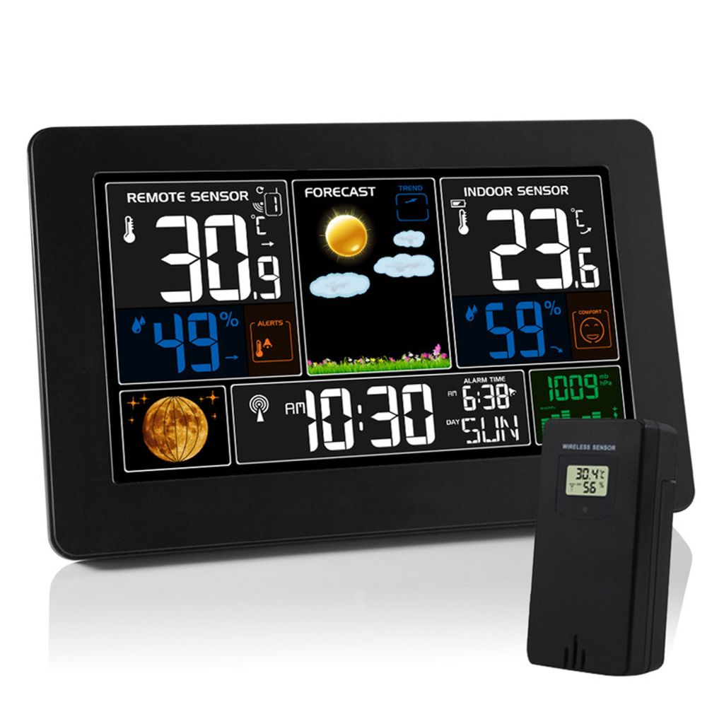 Funk Wetterstation Wettervorhersage LCD Thermometer Hygrometer mit Außensensor 