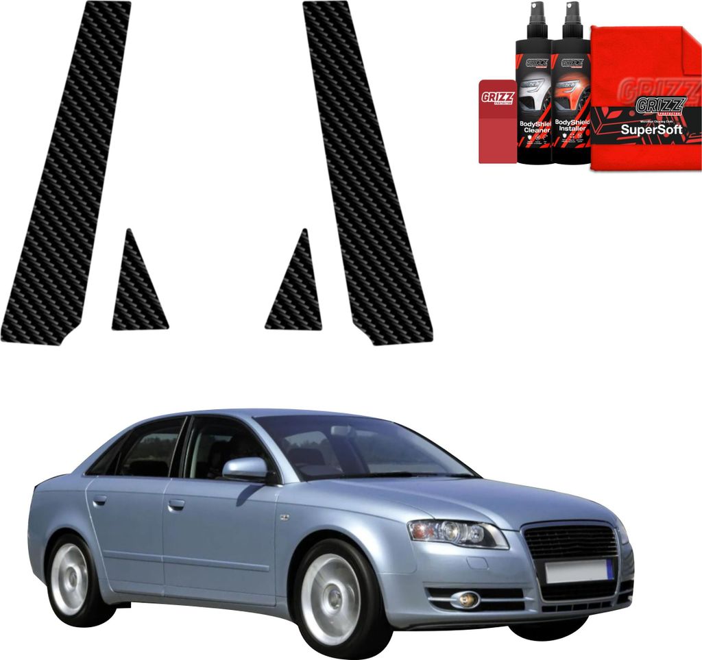 4in1 Kohlenstoff Schutzfolie Grizz Protector für B-C-Säule - Audi A4 B7 Sedan (2004-2008)
