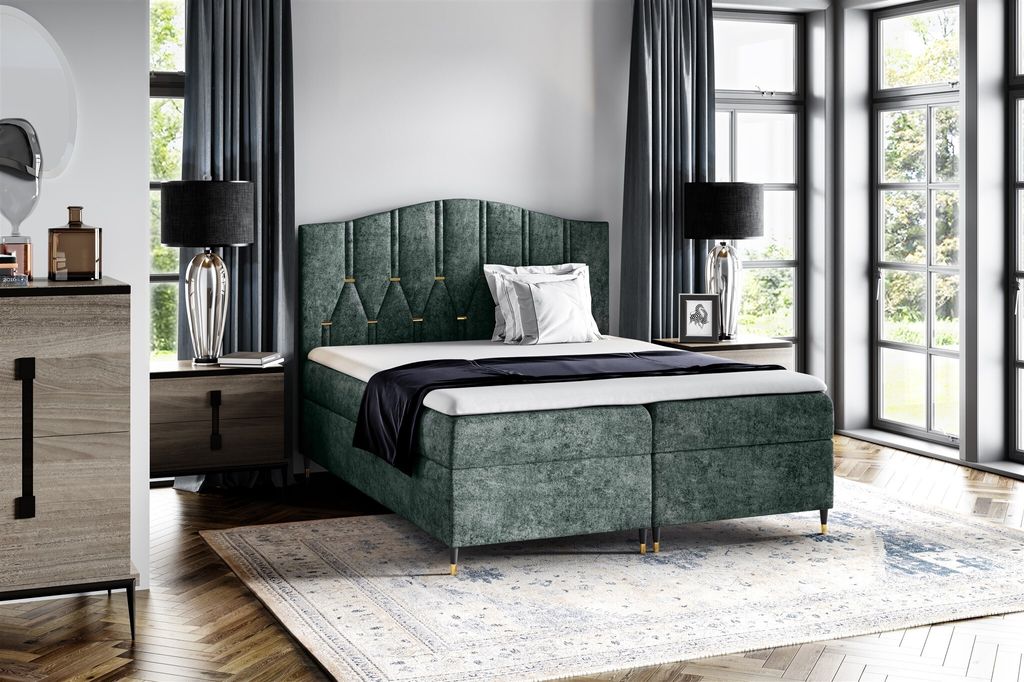 Boxspringbett Schlafzimmerbett SELIM 180x200cm in Stoff Touch Me Grün