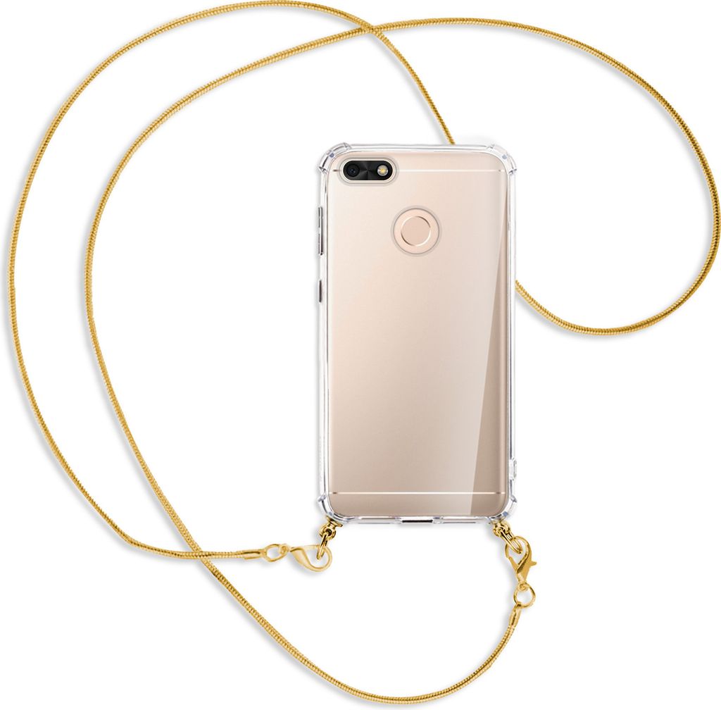Handykette Backcover-Schutzhülle mit Band (Metall goldfarben) für Huawei P9 lite mini, Y6 Pro 2017 - goldfarbene Kette Snake