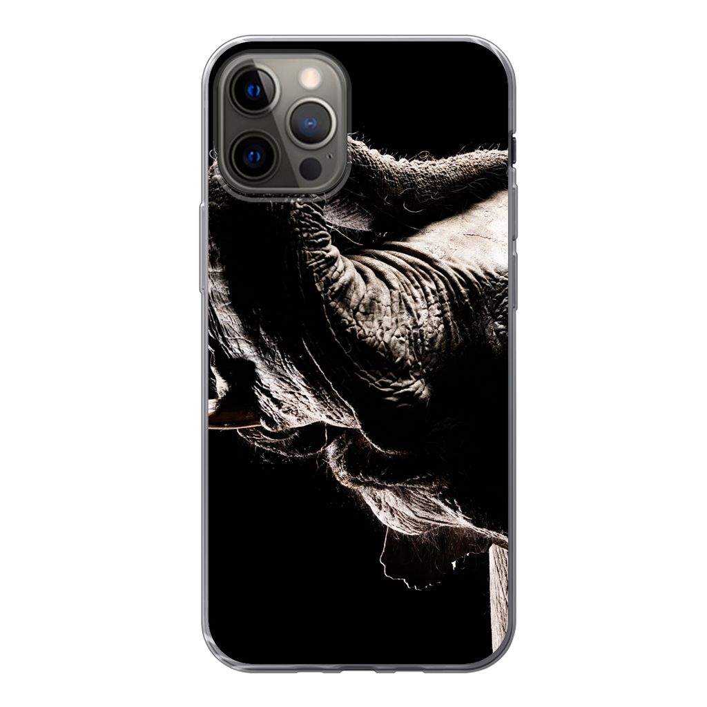 MuchoWow Handyhülle Schutzhülle Hülle für iPhone 12 Pro Elefant - Schwarz - Tiere - Porträt Silikon Softcase Handy Hülle - Abdeckung