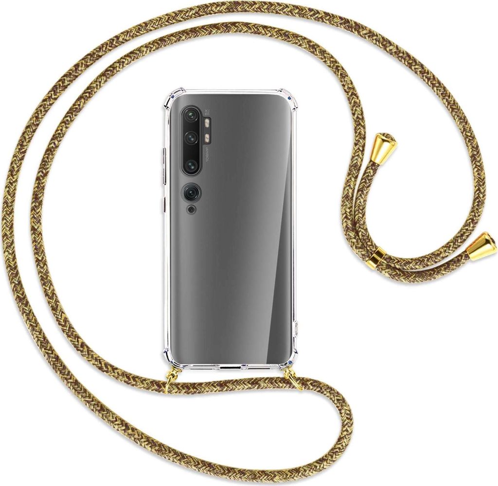 Handykette Backcover-Schutzhülle mit Band (Metall goldfarben) für Xiaomi Mi Note 10 (Pro) - braun+beige