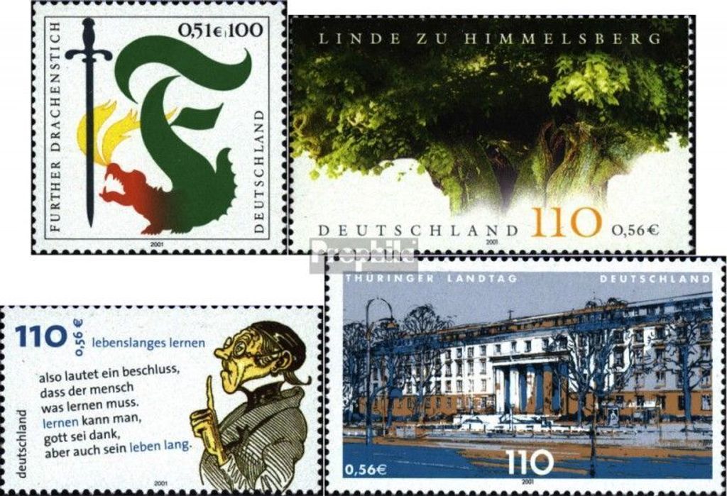 Briefmarken BRD (BR.Deutschland) 2001 Mi 2207,2208,2209,2213 (kompl.Ausg.) gestempelt Drachenstich