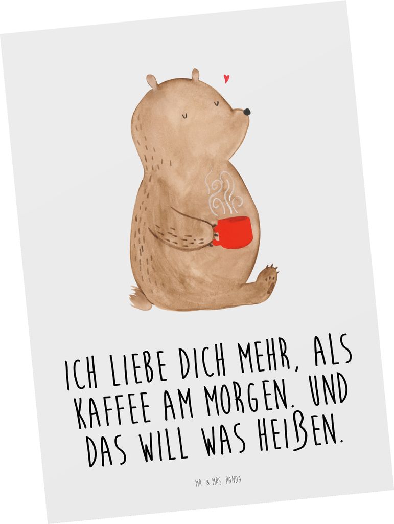 Mr. & Mrs. Panda einzelkarte Bär Morgenkaffee - Weiß - Geschenk, für Frauen, Valentinstag, Postkarte, Motivkarte, Freundin, Postkarten, Hochzeit...