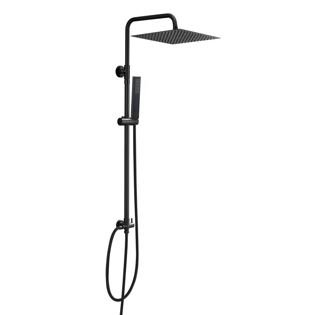 JOHO XXL EdelstahlDuschset Regenduche Duschsystem Duschstange mit Kopfbrause 30x30cm Matt schwarz