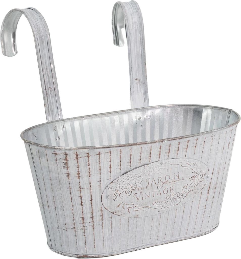 Metall Hängetopf weiß mit 2 Henkel 25 x 13cm Blumentopf hängend Balkon Pflanz-Schale