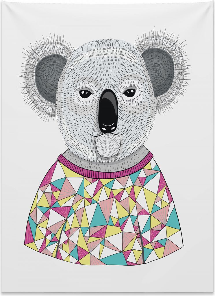 Abakuhaus Koala Wandteppich, Hipster Tier Shirt aus Weiches Mikrofaser Stoff Kein Verblassen Klare Farben Waschbar, 110 x 150 cm, Mehrfarbig