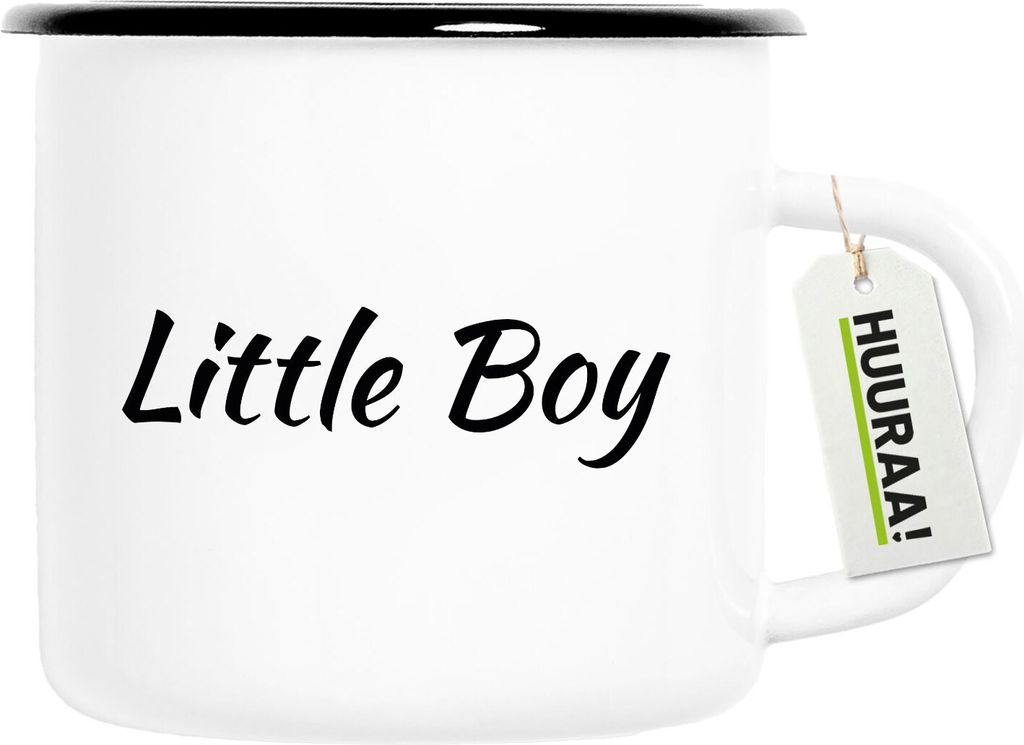 Huuraa Emaille Tasse Little Boy Schriftzug 300ml Vintage Campingbecher Geschenkidee