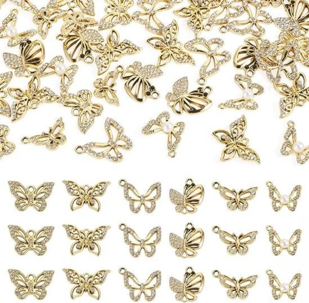 36 Boucles d'Oreilles Papillon en Strass Dorées pour Création Bijoux DIY