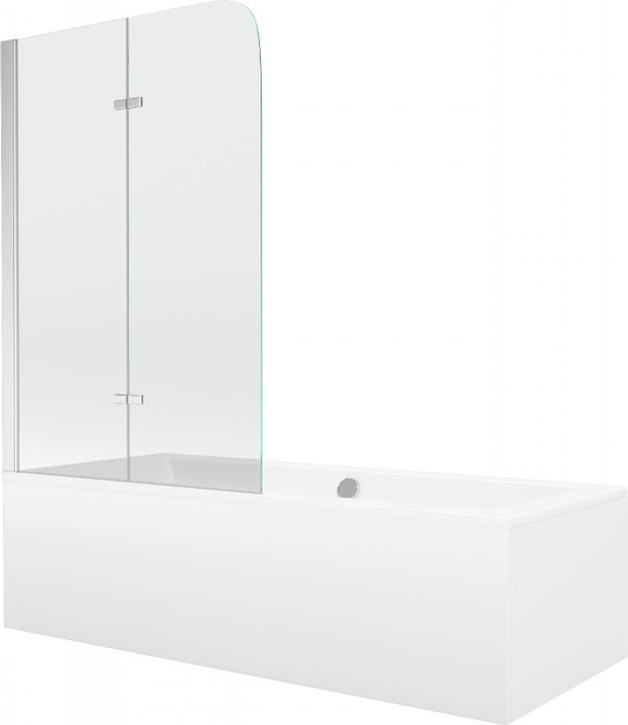Mexen Cube Rechteckbadewanne 170 x 80 cm mit Verkleidung und 2-flügeliger Blende 100 cm, Transparent, Chrom - 550517080X90100201