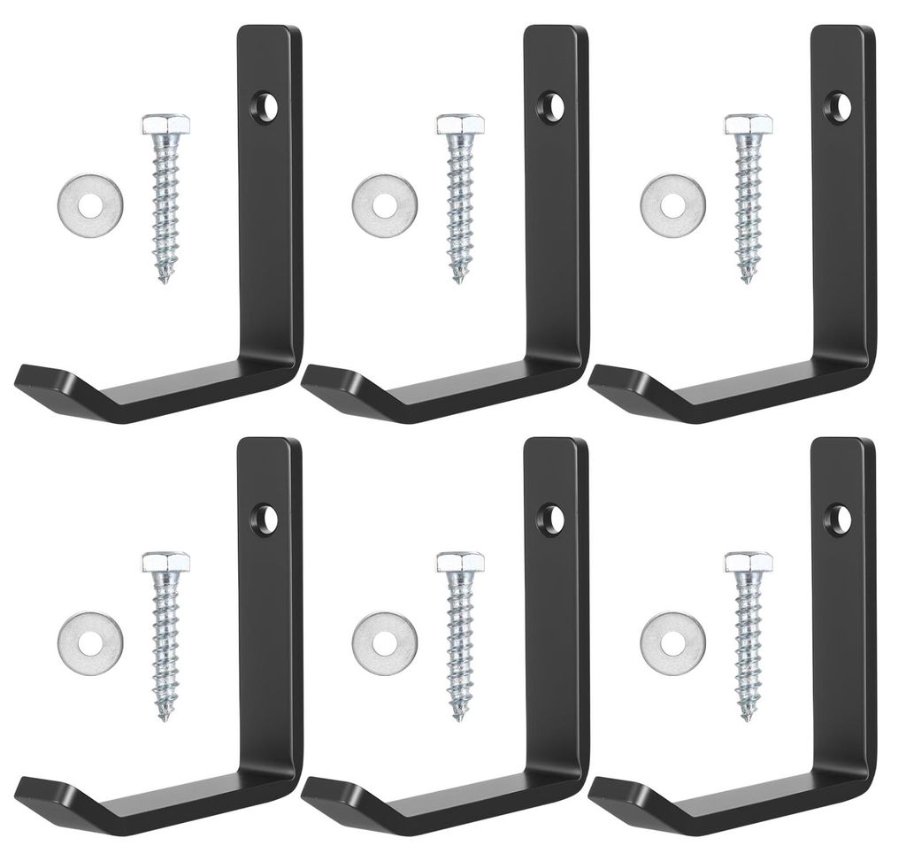 6 Piece Wall Hooks Schwerlasthaken Wand Garage Hooks, J Form Schwerlast Hooks zum Schrauben, Schwarz Garderobenhaken Mantelhaken zum Aufhängen, Fa...