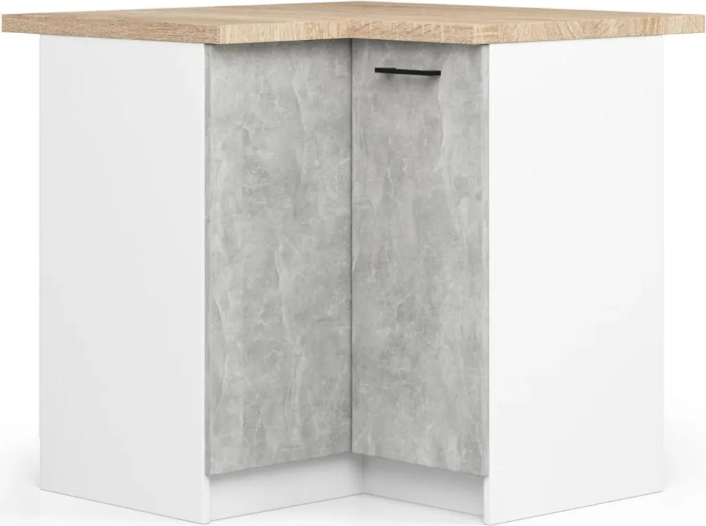 Meuble d'angle de cuisine 90x90 cm VERMINA blanc et béton moderne
