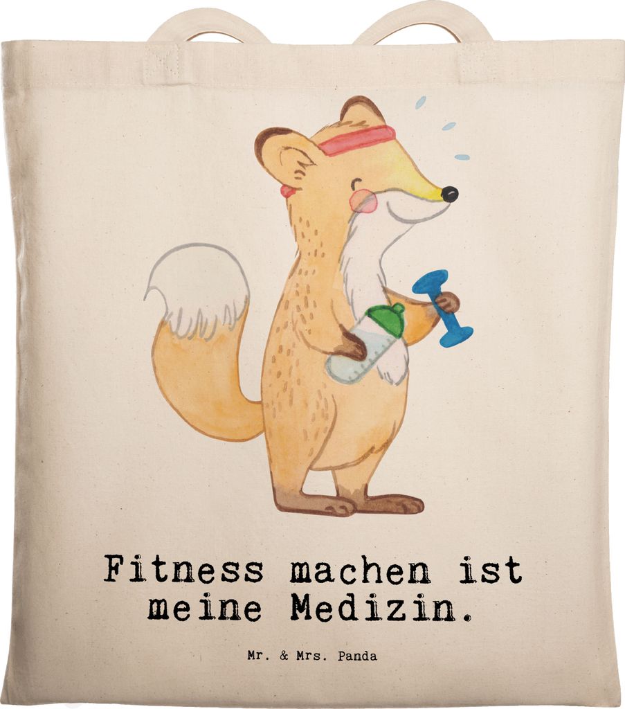 Mr. & Mrs. Panda Tragetasche Fuchs Fitness - Transparent - Geschenk, Einkaufstasche, Schultasche, Sport, Treiben, Sportclub, Stoffbeutel, Beutel, T...
