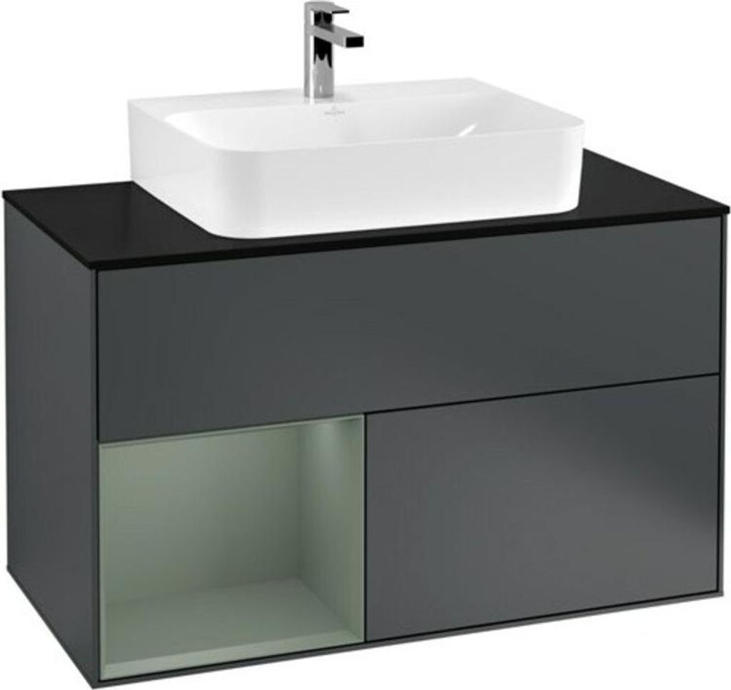 V&B Waschtischunterschrank Wandbeleuchtung Finion 100, Pl b m, Rg l Ol m Lac, md bl. m Lac