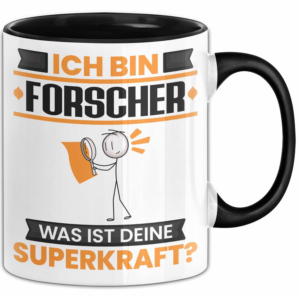 Forscher Tasse Geschenk für Forscher Geburtstag Lustiger Spruch Kaffee-Becher Was Ist Deine Superkraft (Schwarz)
