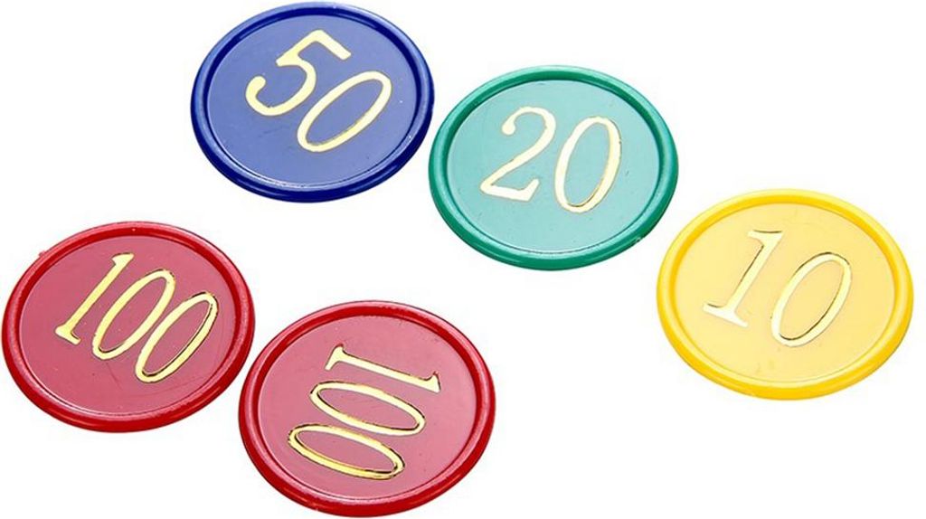 160 Stück Kunststoff-Pokerchips im Wert von 10, 20, 50, 100, große Zahlen für Token, Münzen, Brettspiel