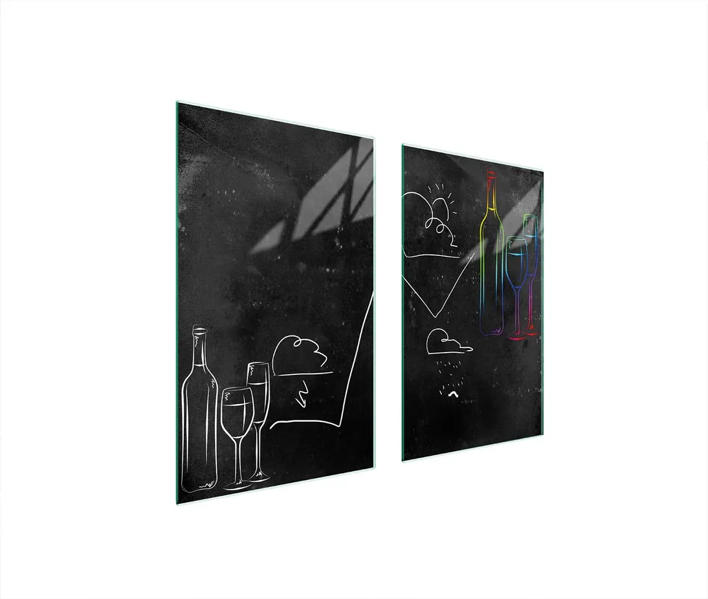 Set 2 Pezzi Copri Piano Cottura 75x52 Vetro Temperato - Tagliere Vino Nero