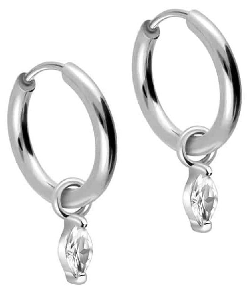Chirurgenstahl Ohrclicker Creolen EINGEFASSTER OVALER KRISTALL Silber Innendurchmesser: 10mm + Designstärke: 1,6mm