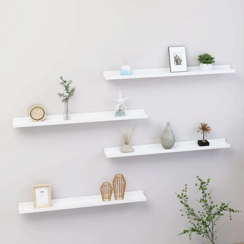 Set 4 Mensole da Parete The Living Store Bianco 80x9x3 cm | Arredo Casa