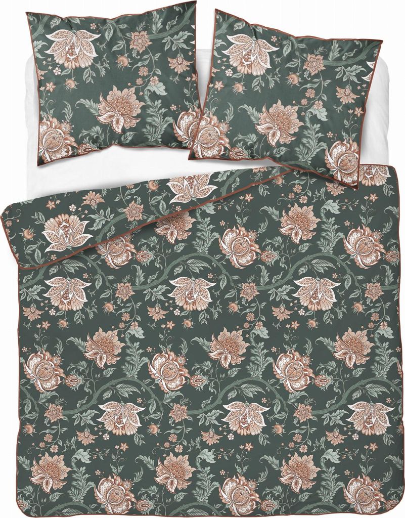 Bettwäsche, Perkalbettwäsche, mit Paspel, elegant 200x220 5242a Grün, Blumen