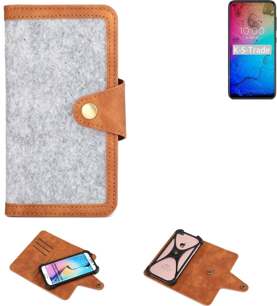 K-S-Trade Handyhülle kompatibel mit BQ Mobile BQ-6430L Aurora Schutzhülle Filz-Hülle Kunst-Leder hellgrau braun (1x)