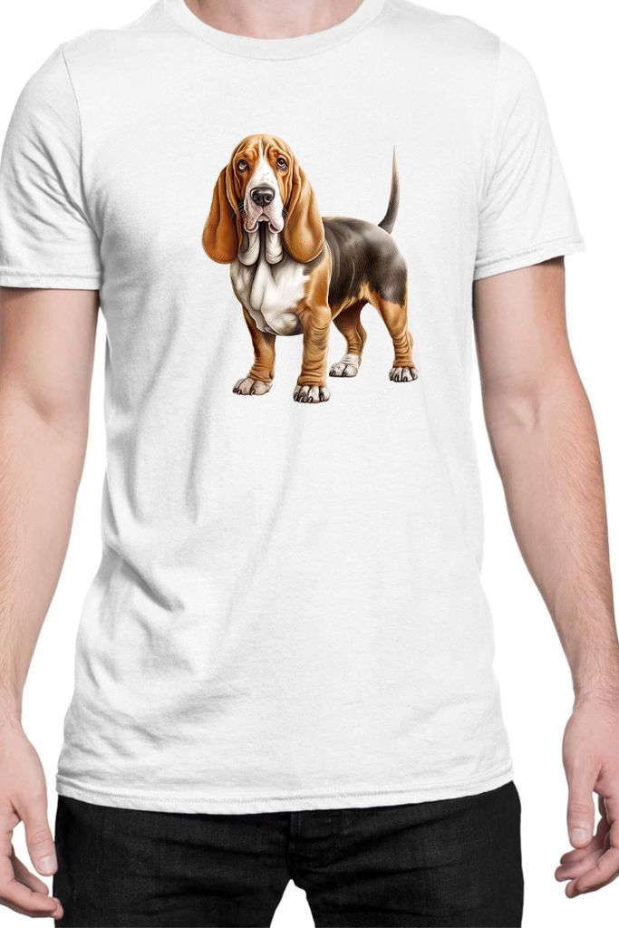 Herren T-Shirt Dogs Breeds Basset Hound Dog Breed 005, Man L / Weiß