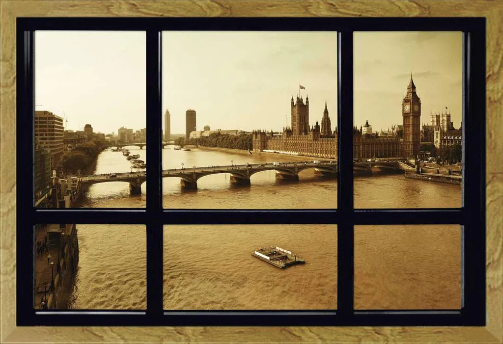 Cornice Shinsuke Maxi Quercia con Poster Londra Seppia 61x91,5